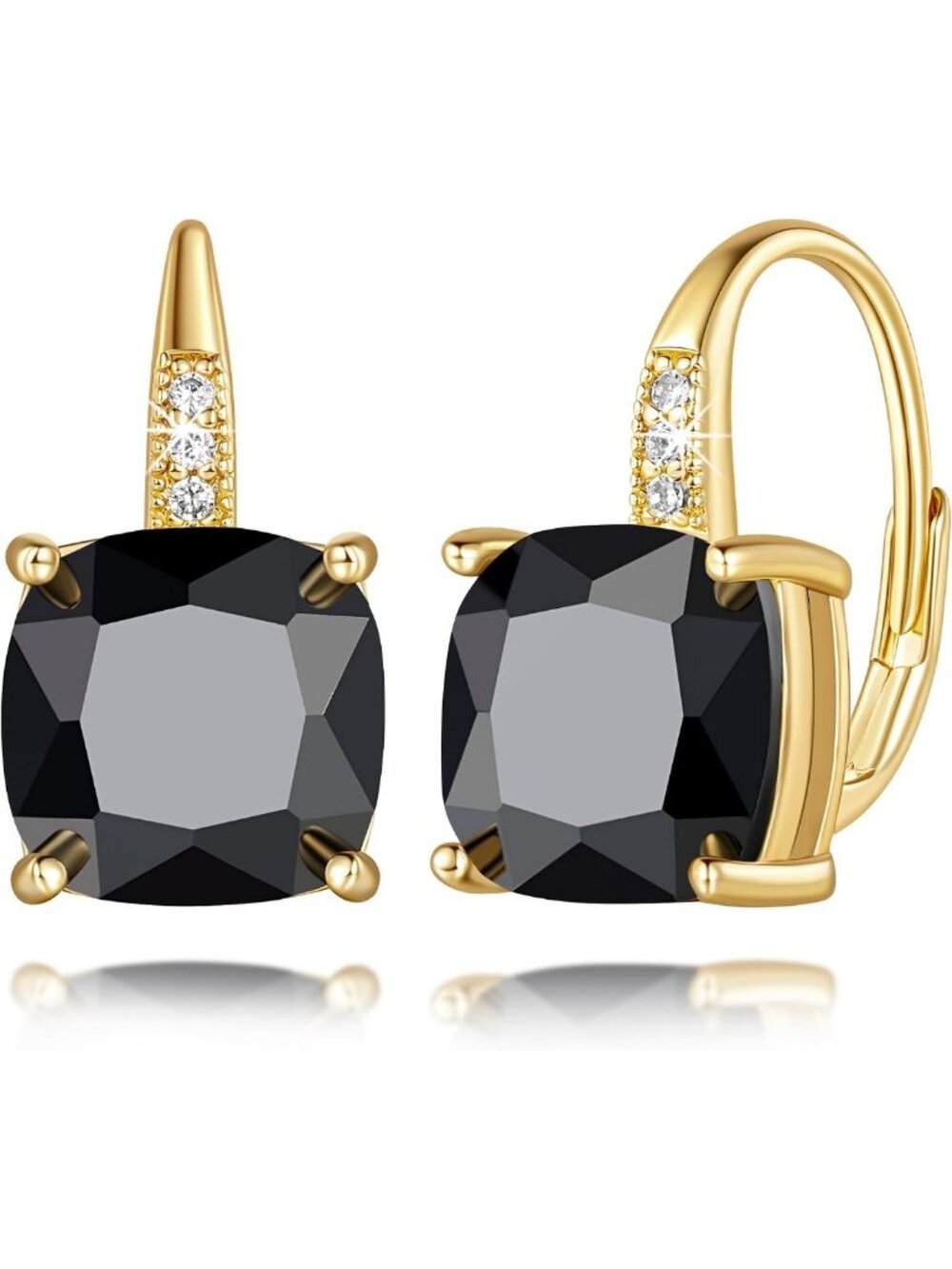 Elegant 14K Gold Hoop Earrings with Black Cubic Zirconia Dangle Drop Design